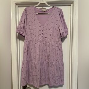 LOFT Lilac Eyelet Midi Dress